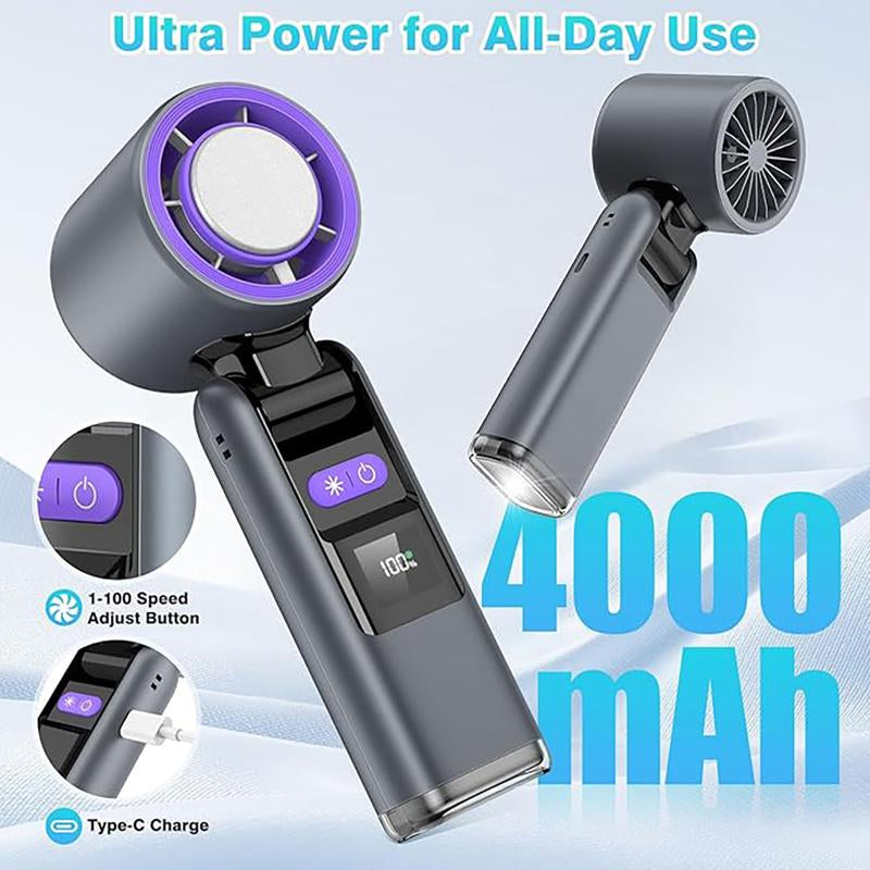 ICE-FREEZE Cooling Fan (10M/S) | 3-In-1 Foldable Neck Fan | 100-Speed。Portable Handheld Turbine Fan, Suitable for Travel,Outdoor and Home Use.