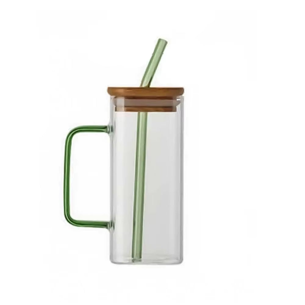 400Ml Square Glass Cup Heat Resistant Milk Coffee Mug Transparent Breakfast Cup Juice Beer Glass Home Office Drinkware