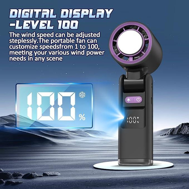 ICE-FREEZE Cooling Fan (10M/S) | 3-In-1 Foldable Neck Fan | 100-Speed。Portable Handheld Turbine Fan, Suitable for Travel,Outdoor and Home Use.