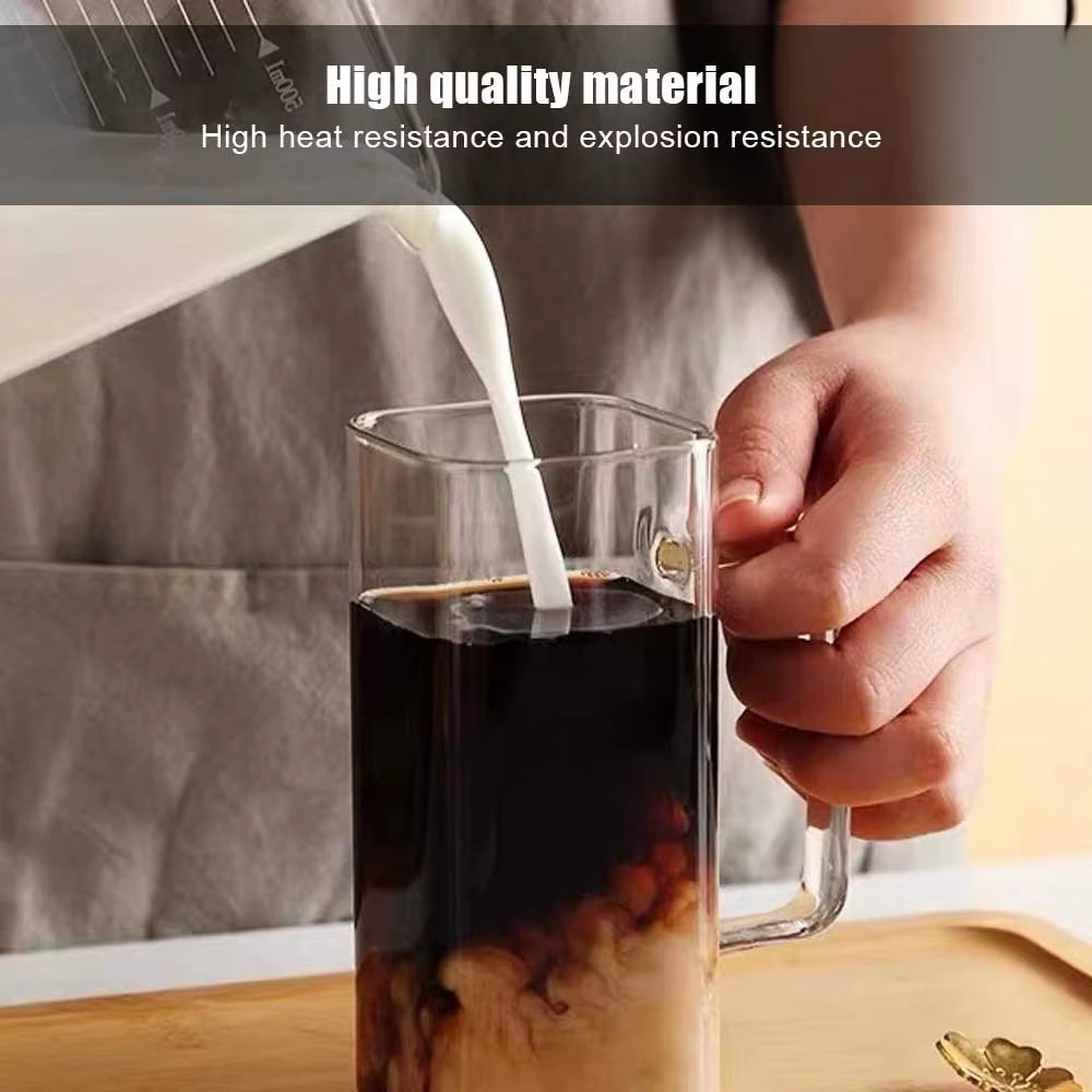 400Ml Square Glass Cup Heat Resistant Milk Coffee Mug Transparent Breakfast Cup Juice Beer Glass Home Office Drinkware