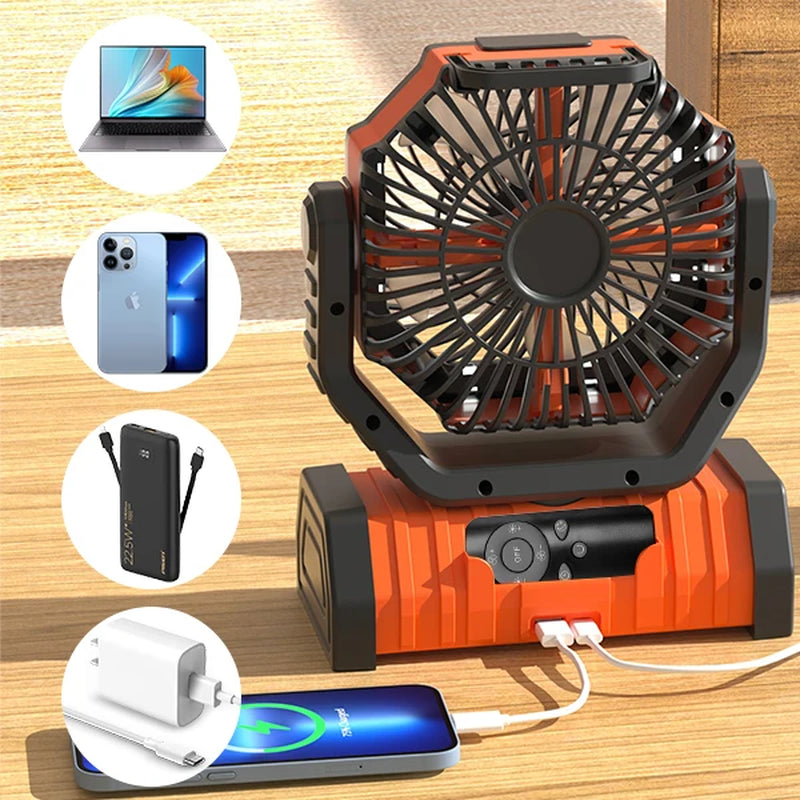 20000Mah High-Capacity Battery LED Light Camping Fan Movable Wireless Air Circulators Outdoor Ventilador with Hook