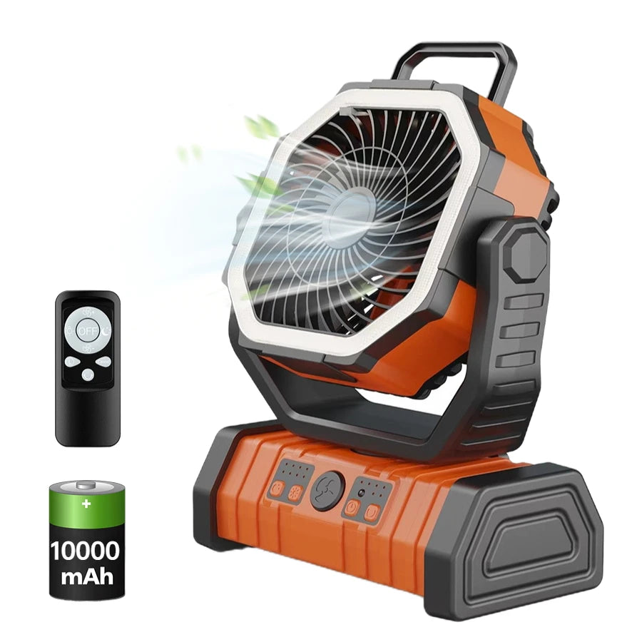20000Mah High-Capacity Battery LED Light Camping Fan Movable Wireless Air Circulators Outdoor Ventilador with Hook