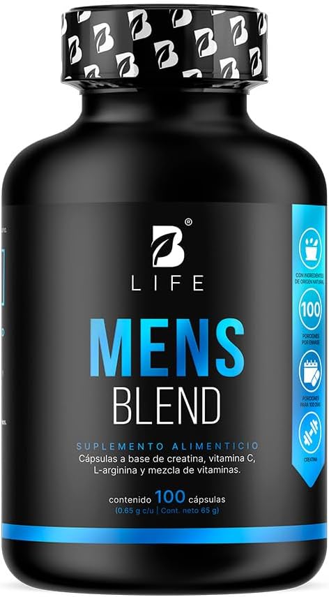 B Life Multivitamínico para Hombre | 100 Cápsulas | 650 mg por cápsula | Creatina Monohidratada, BCAA 2:1:1 | Mens Blend.