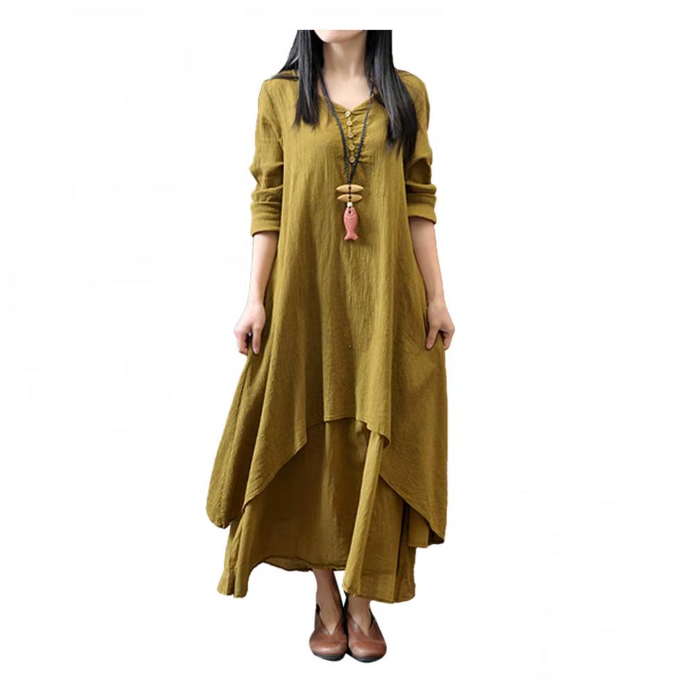 Female Oversize Long Dresses for Women 2024 Oversized Women Solid Color Long Sleeve Baggy Loose Layered Maxi Dress