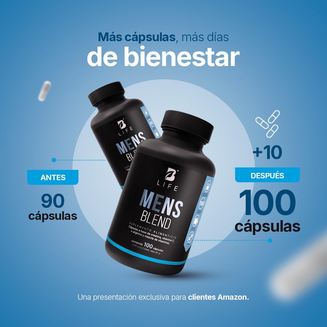 B Life Multivitamínico para Hombre | 100 Cápsulas | 650 mg por cápsula | Creatina Monohidratada, BCAA 2:1:1 | Mens Blend.
