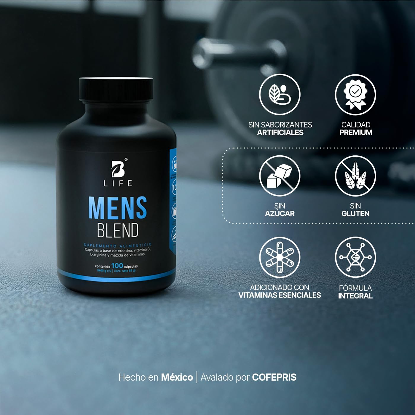 B Life Multivitamínico para Hombre | 100 Cápsulas | 650 mg por cápsula | Creatina Monohidratada, BCAA 2:1:1 | Mens Blend.