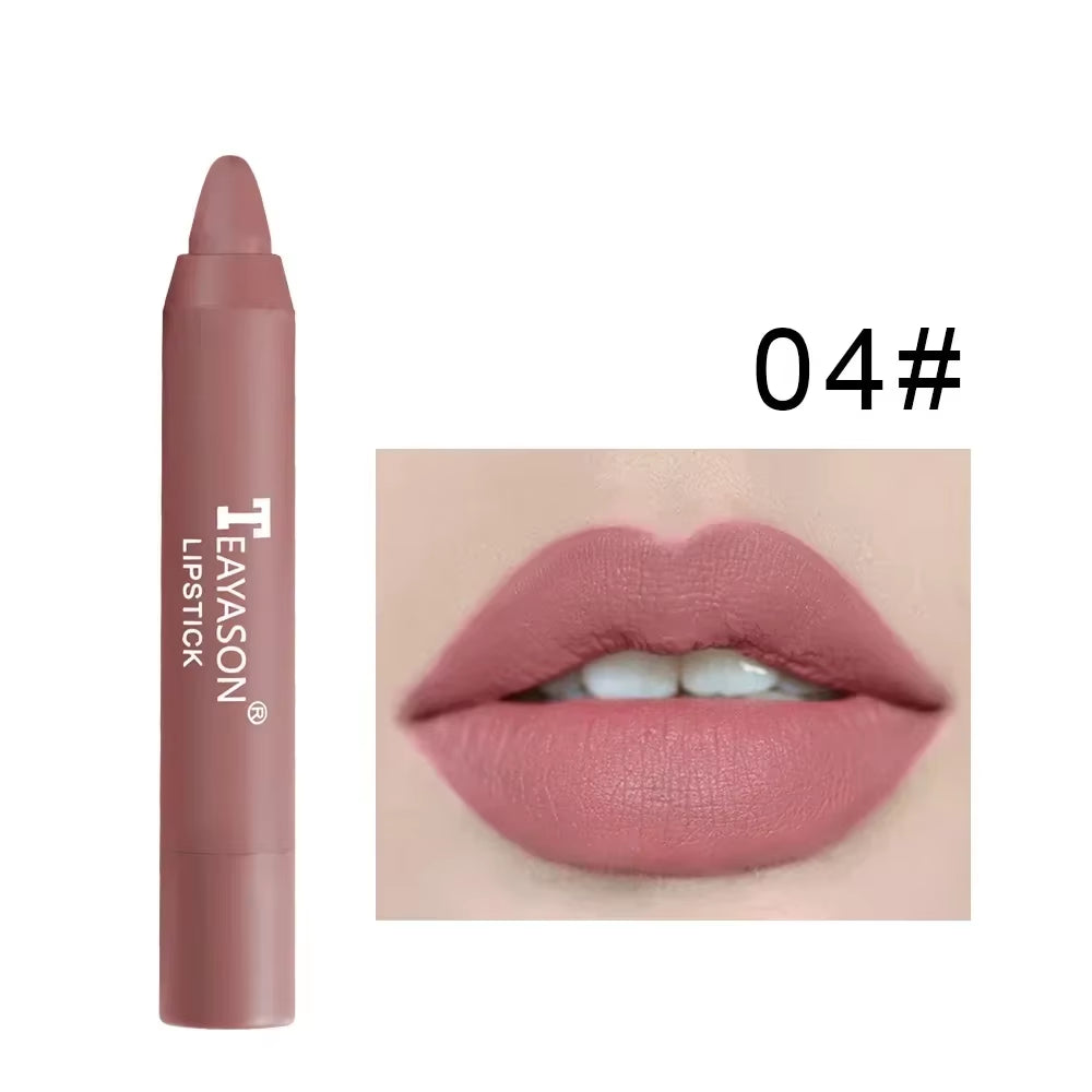 12Colors Natural Matte Lipstick Pencil Silk Lip Glaze Waterproof Lipstick Sexy Long Lasting Makeup Non-Stick Cup Lip Tint