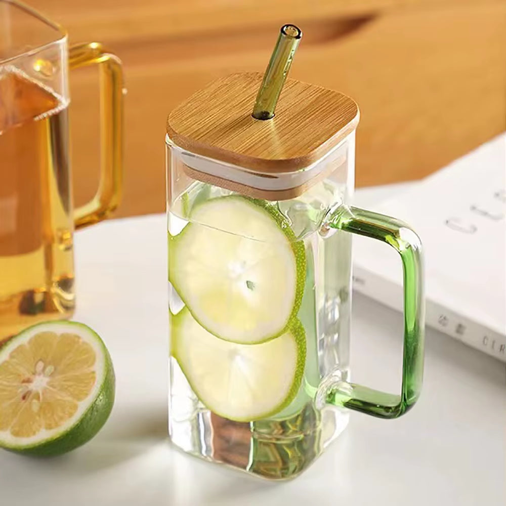 400Ml Square Glass Cup Heat Resistant Milk Coffee Mug Transparent Breakfast Cup Juice Beer Glass Home Office Drinkware