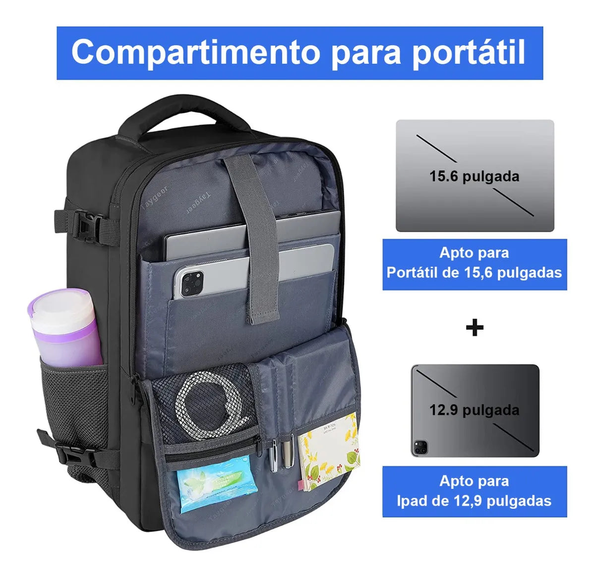 Mochila De Viaje Laptop 15.6 Pulgadas Aprobado Por Avión 10kg Antirrobo Impermeable Taygeer
