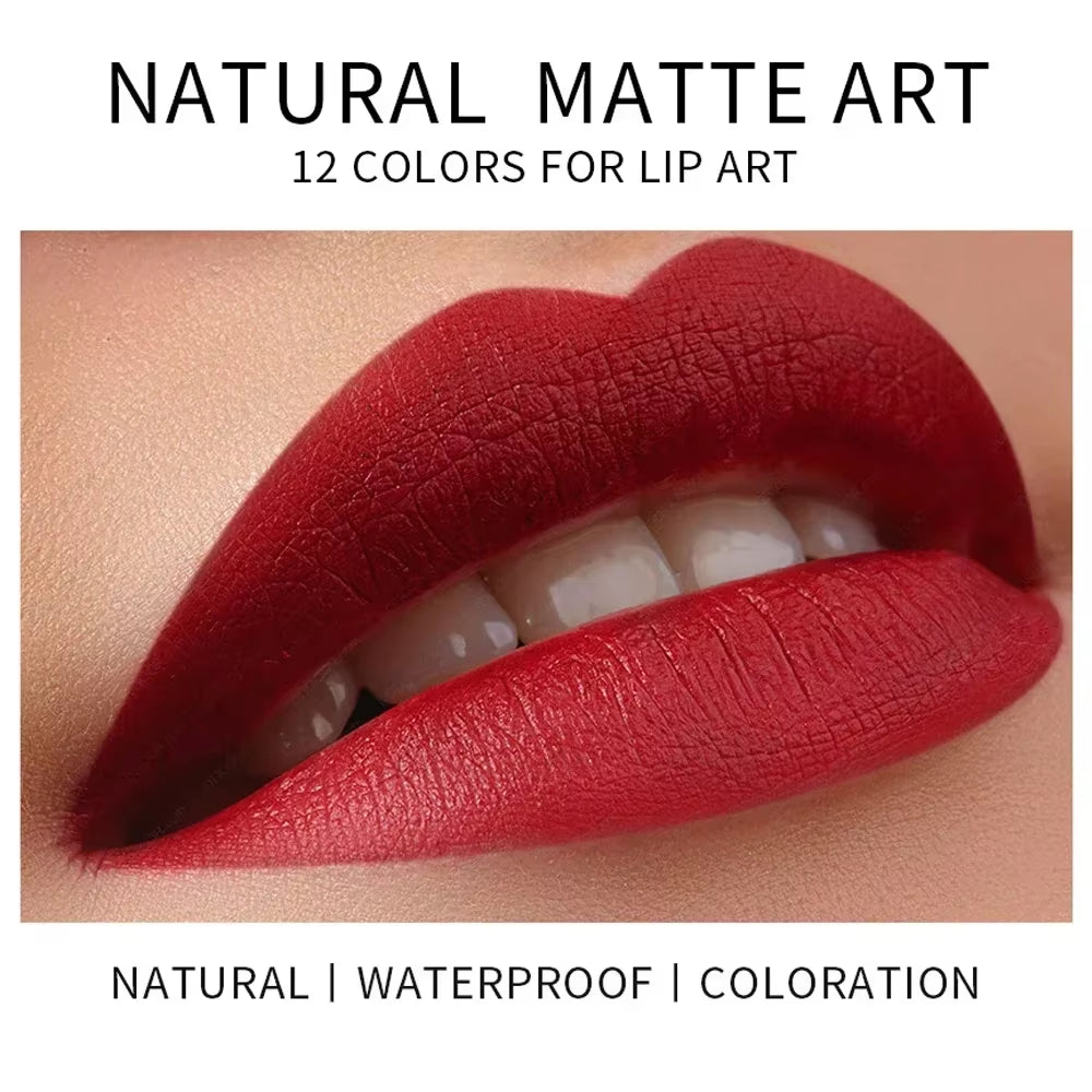 12Colors Natural Matte Lipstick Pencil Silk Lip Glaze Waterproof Lipstick Sexy Long Lasting Makeup Non-Stick Cup Lip Tint