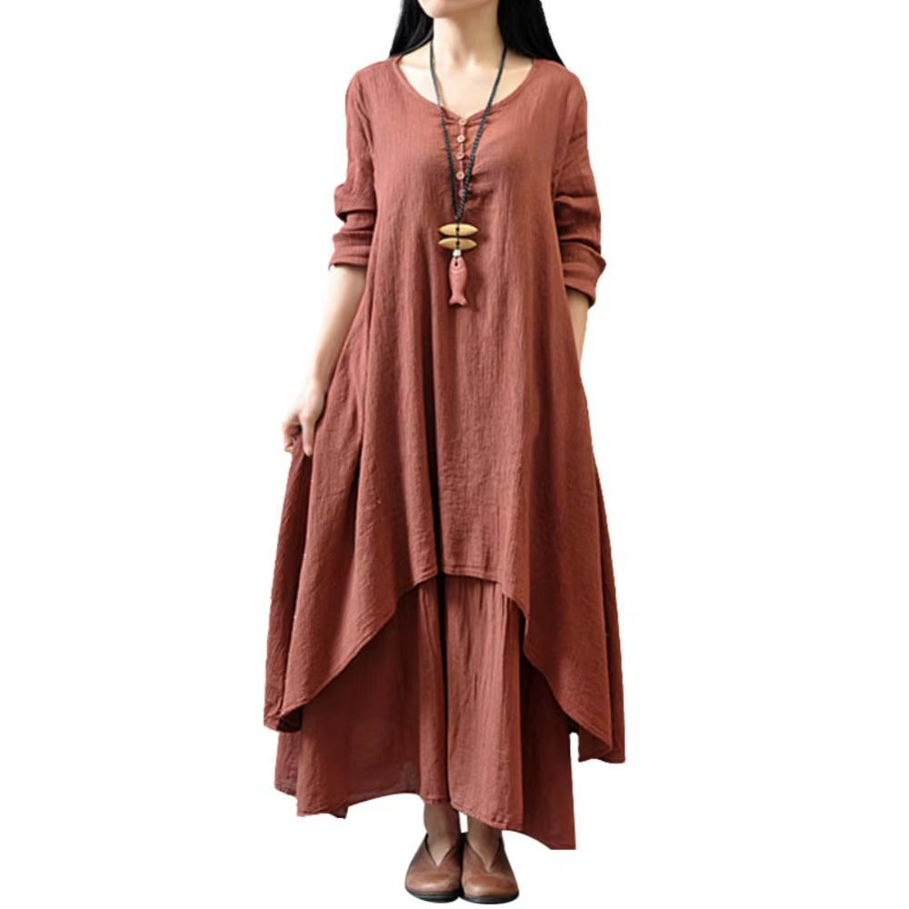 Female Oversize Long Dresses for Women 2024 Oversized Women Solid Color Long Sleeve Baggy Loose Layered Maxi Dress