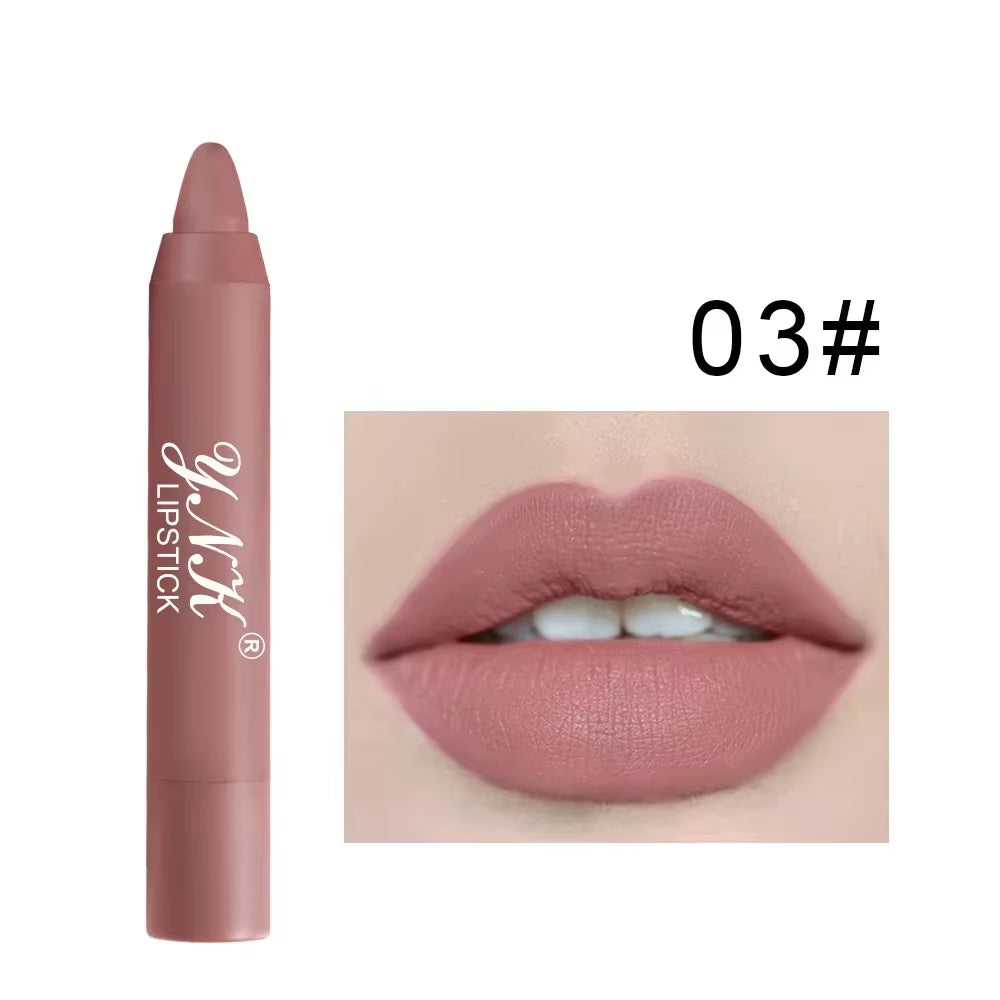 12Colors Natural Matte Lipstick Pencil Silk Lip Glaze Waterproof Lipstick Sexy Long Lasting Makeup Non-Stick Cup Lip Tint