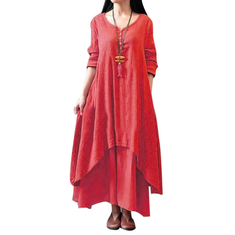 Female Oversize Long Dresses for Women 2024 Oversized Women Solid Color Long Sleeve Baggy Loose Layered Maxi Dress