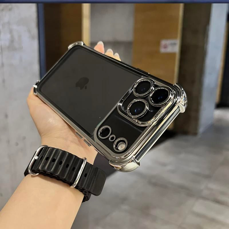 Four-Corner Thickened Mobile Phone Case Suitable for Iphone Series, Border Electroplating, Mobile Phone Case with Counter-Fall Safety Cushion, Suitable for Apple 11 12 13 14 15 16 17Pro Max