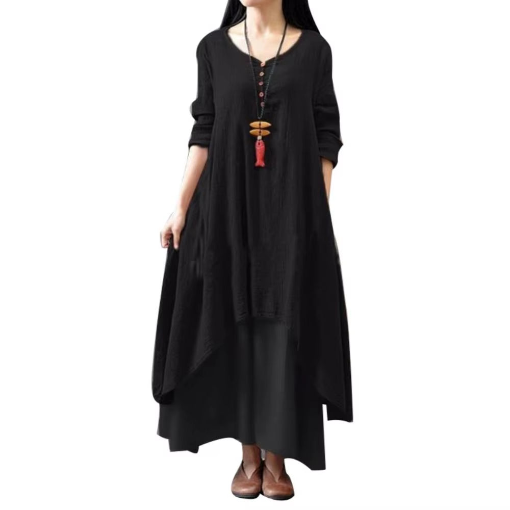 Female Oversize Long Dresses for Women 2024 Oversized Women Solid Color Long Sleeve Baggy Loose Layered Maxi Dress
