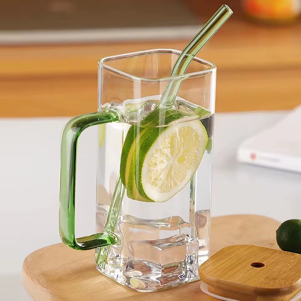 400Ml Square Glass Cup Heat Resistant Milk Coffee Mug Transparent Breakfast Cup Juice Beer Glass Home Office Drinkware