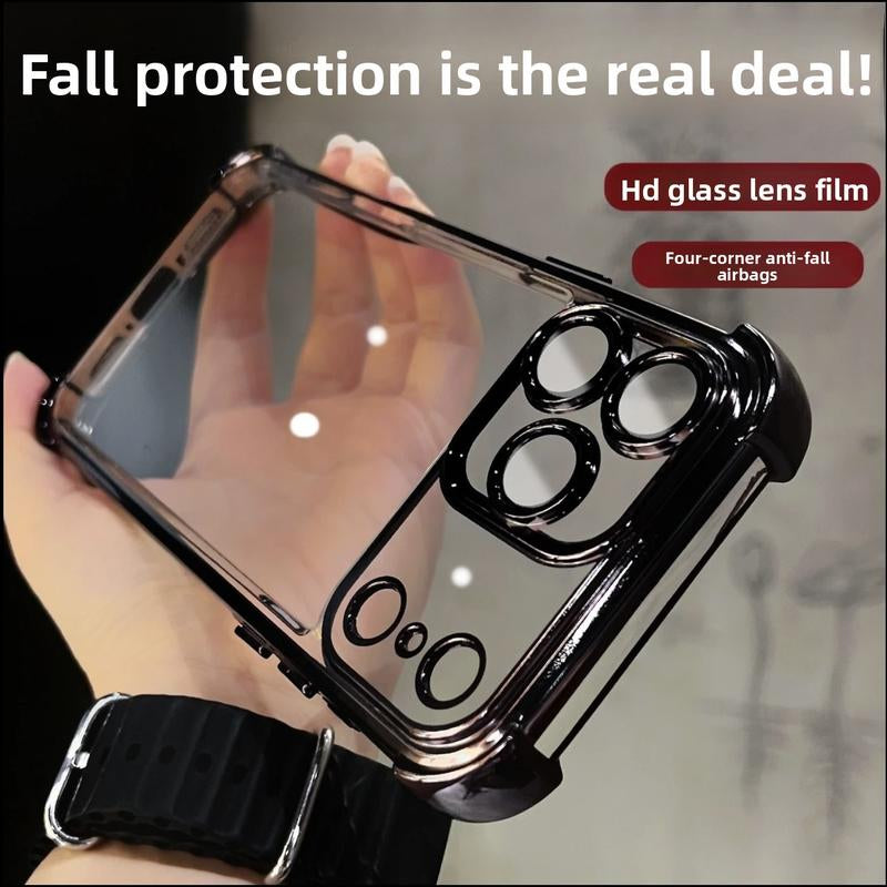 Four-Corner Thickened Mobile Phone Case Suitable for Iphone Series, Border Electroplating, Mobile Phone Case with Counter-Fall Safety Cushion, Suitable for Apple 11 12 13 14 15 16 17Pro Max