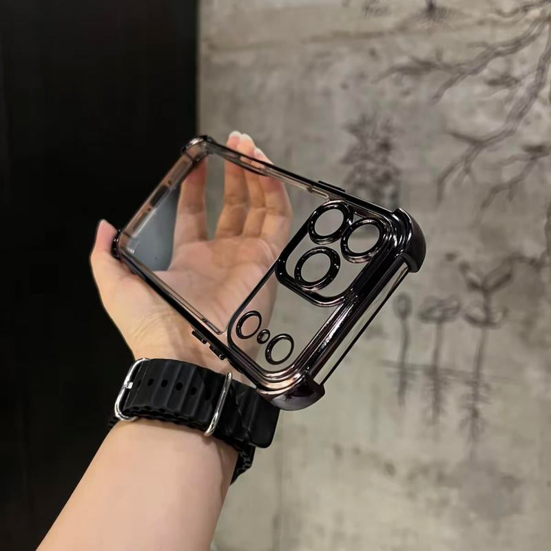 Four-Corner Thickened Mobile Phone Case Suitable for Iphone Series, Border Electroplating, Mobile Phone Case with Counter-Fall Safety Cushion, Suitable for Apple 11 12 13 14 15 16 17Pro Max