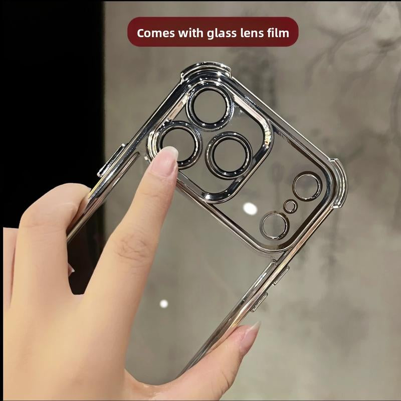 Four-Corner Thickened Mobile Phone Case Suitable for Iphone Series, Border Electroplating, Mobile Phone Case with Counter-Fall Safety Cushion, Suitable for Apple 11 12 13 14 15 16 17Pro Max